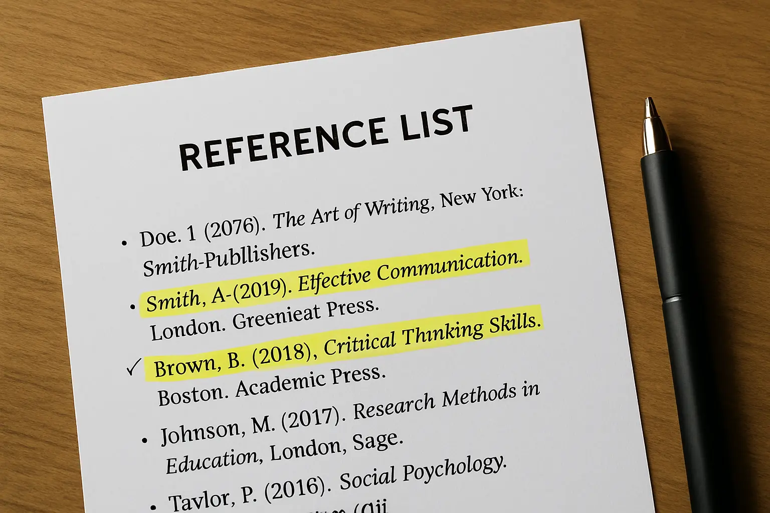 A printed reference list with two entries marked for a retraction check