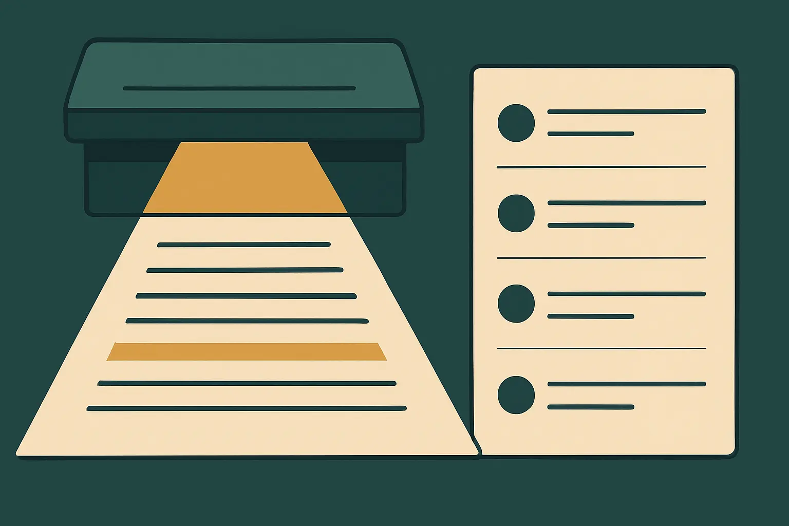 Flat vector illustration of a document being scanned for matching passages