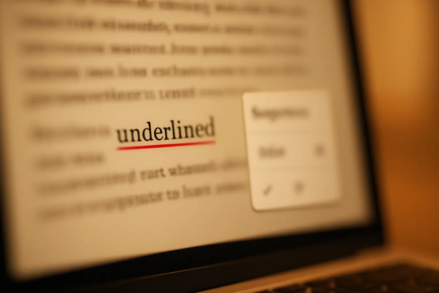 A close-up of a single suggestion card hovering beside an underlined word in a document