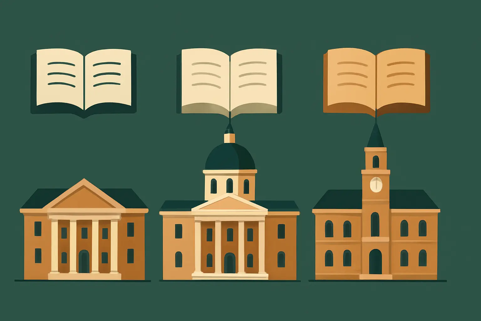 Flat vector illustration of different institutions each holding a different rulebook
