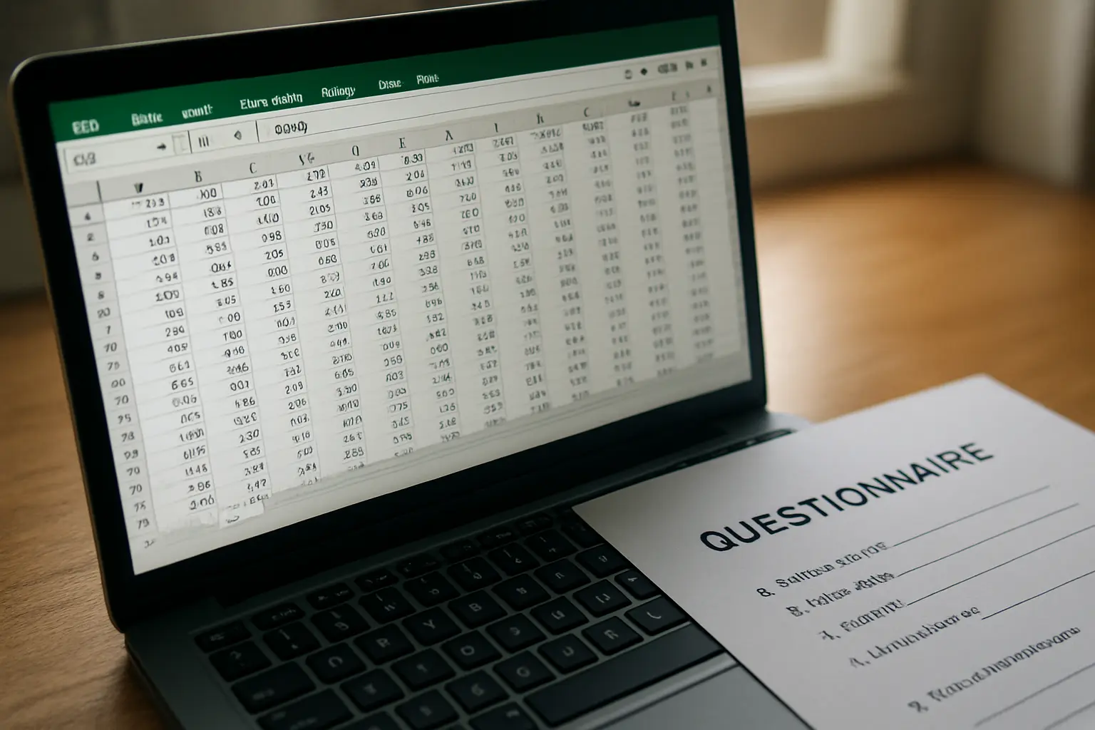A spreadsheet of numeric questionnaire responses with a formula bar visible