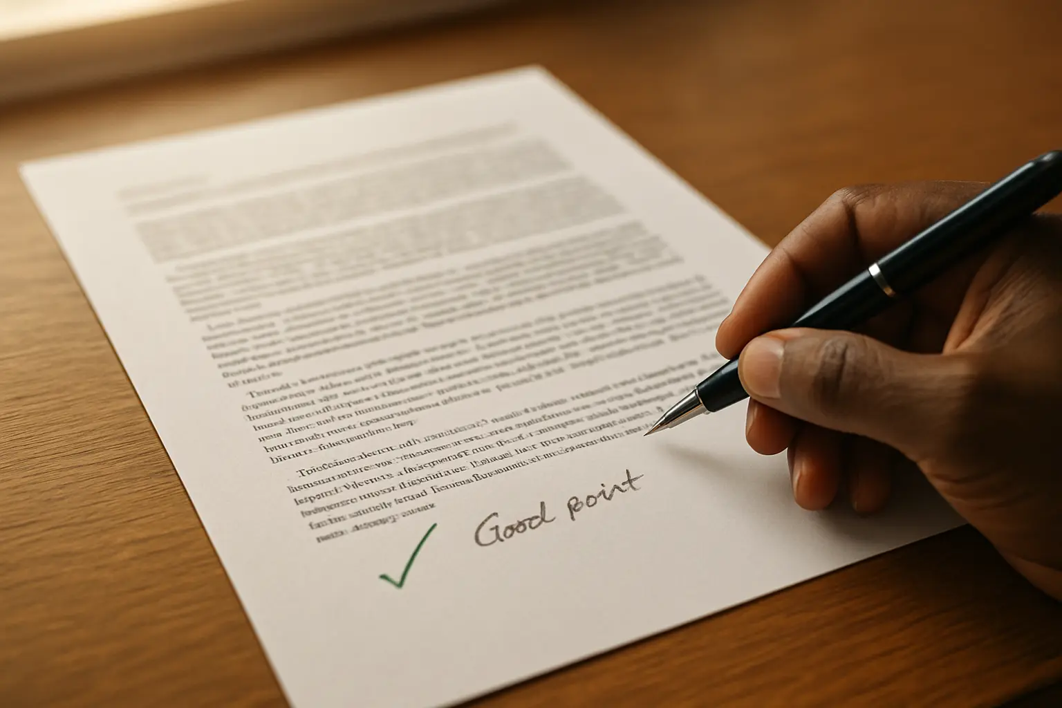A Nigerian lecturer marking the relevance paragraph of a printed theoretical framework section