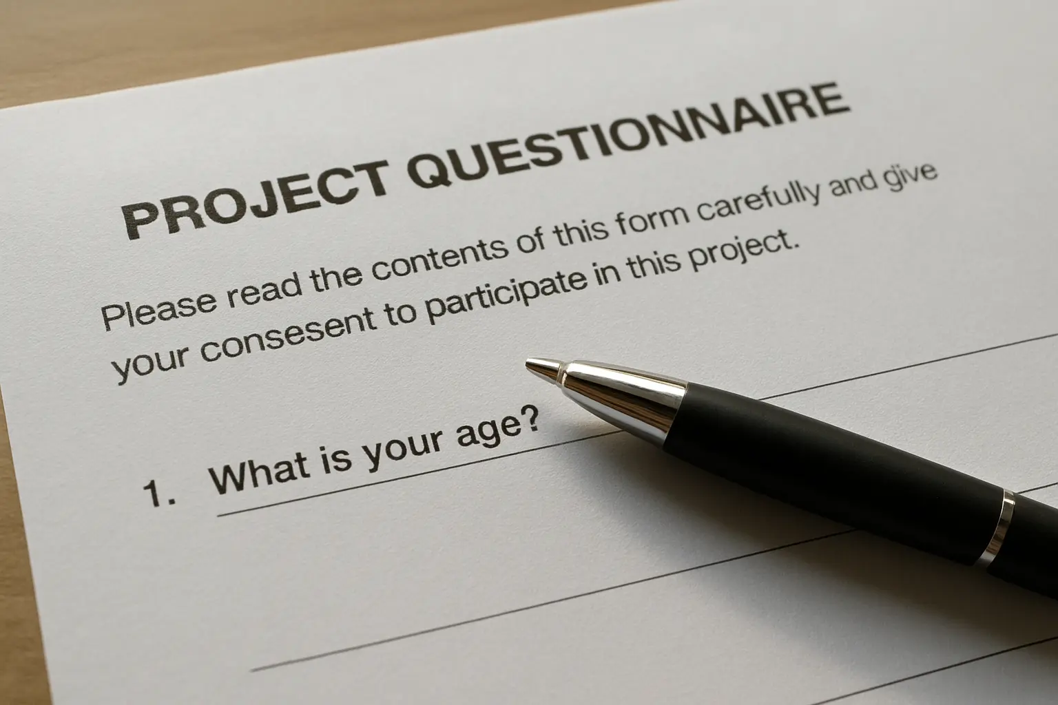A printed consent paragraph at the top of a project questionnaire