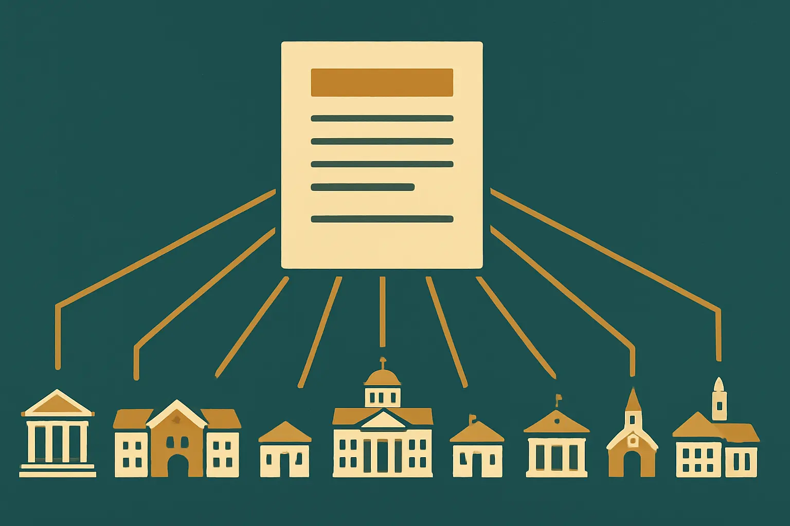 Flat vector illustration of a national admissions policy decision being handed down to institutions
