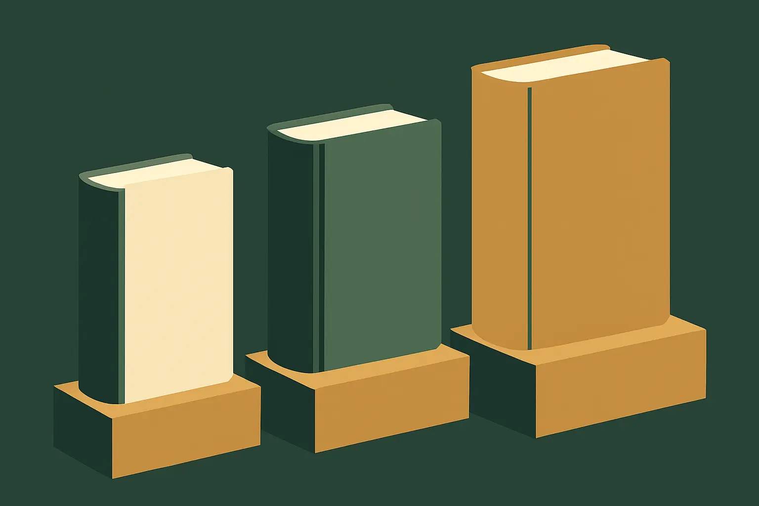 Flat vector illustration comparing an undergraduate project, a thesis and a dissertation by size