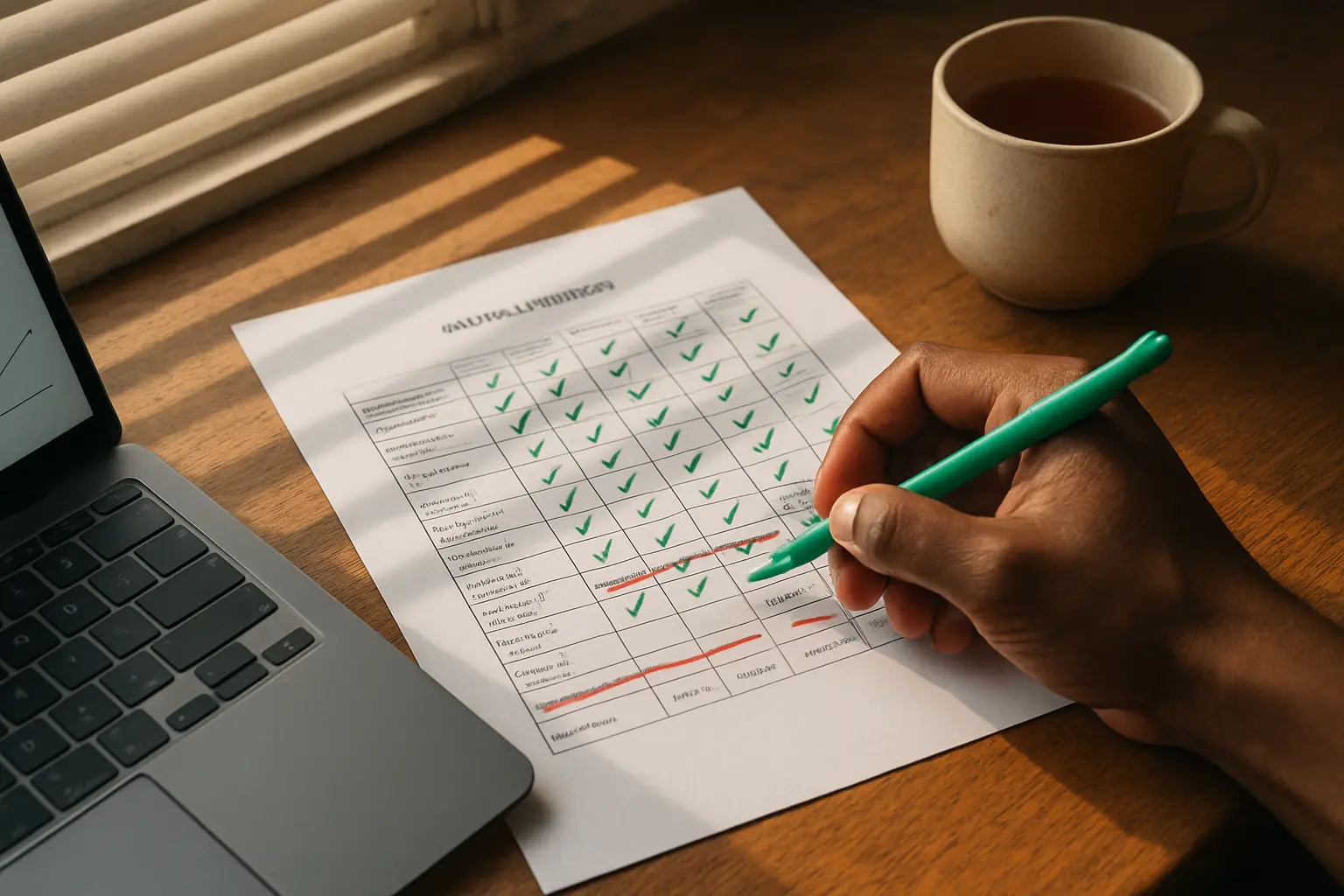 A Nigerian economics student checking a coverage table of annual data series against a printed list of project variables