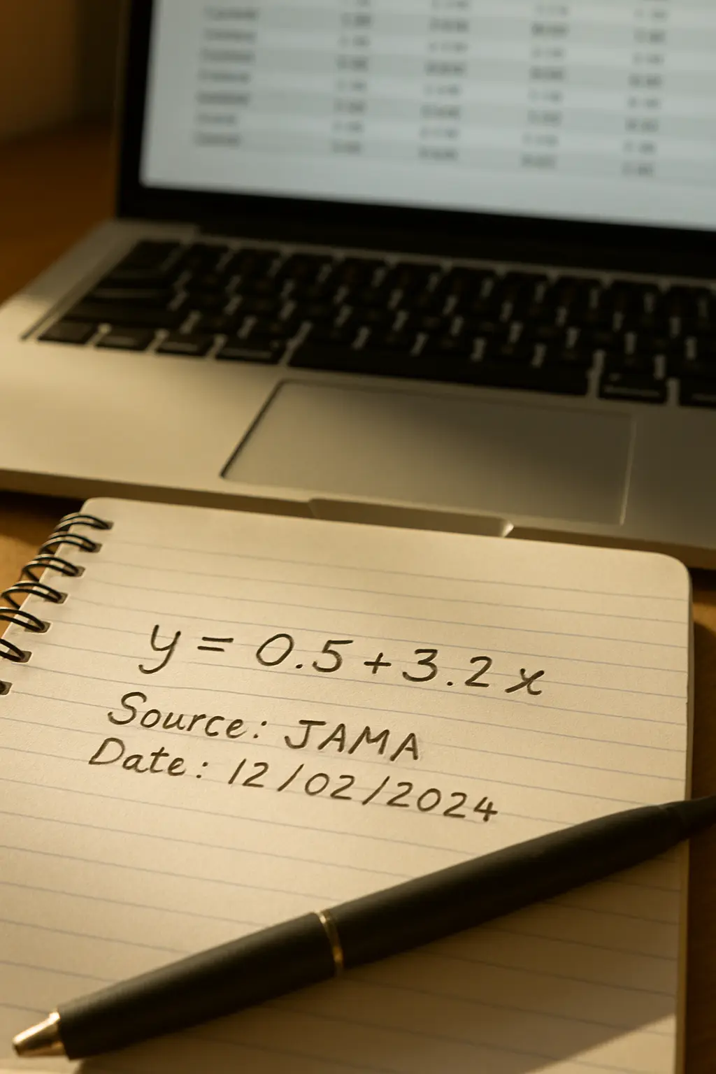 A notebook page recording a statistic alongside its source name and the date it was read