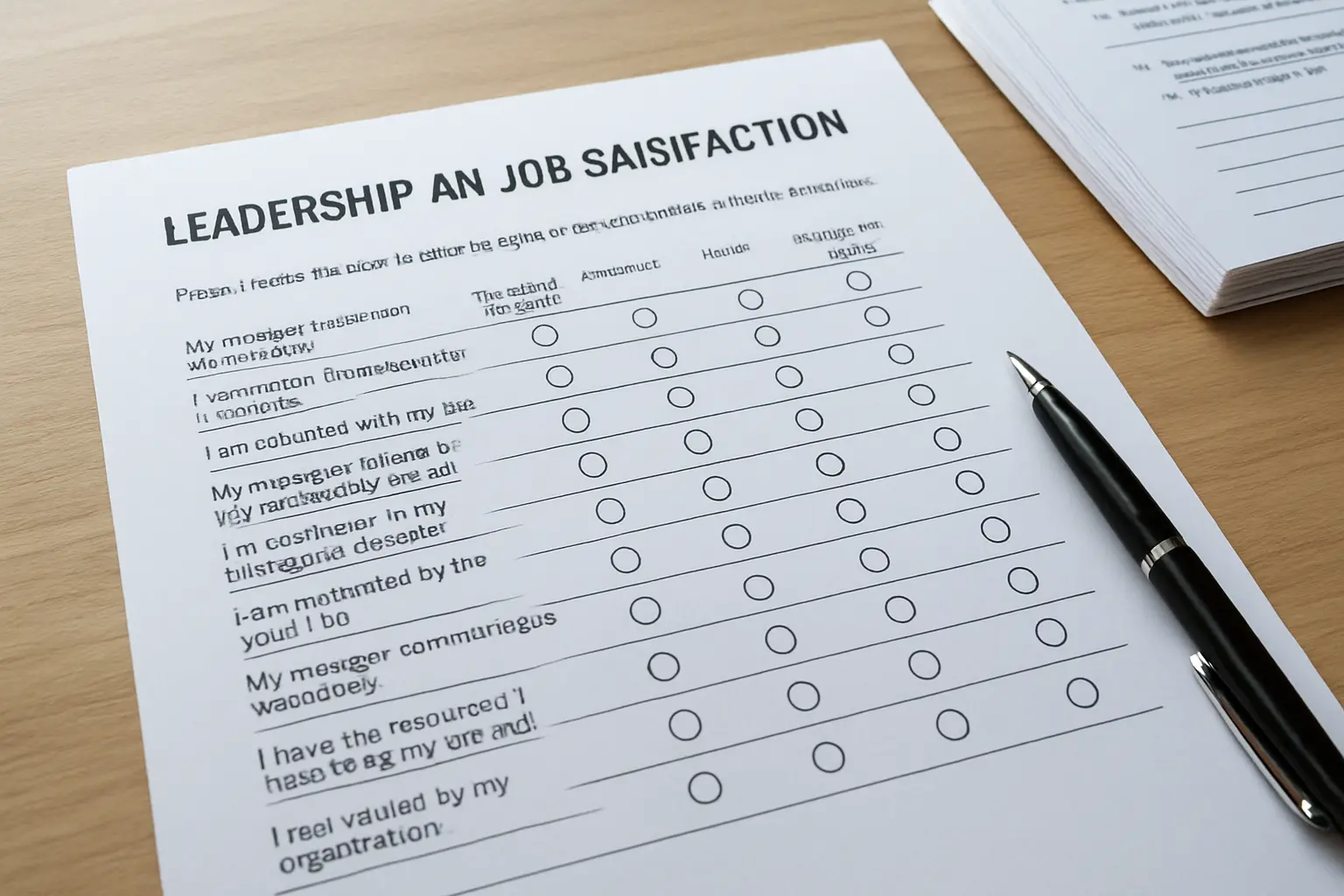 Printed leadership and job satisfaction questionnaire used in a business administration research proposal