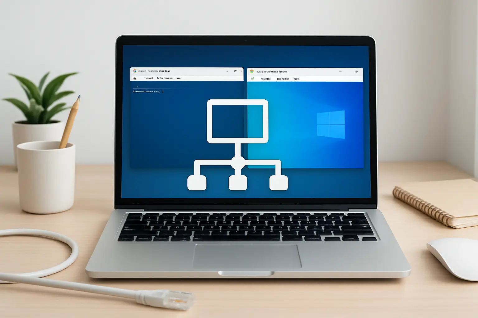 A laptop running two isolated virtual machines for a cybersecurity lab