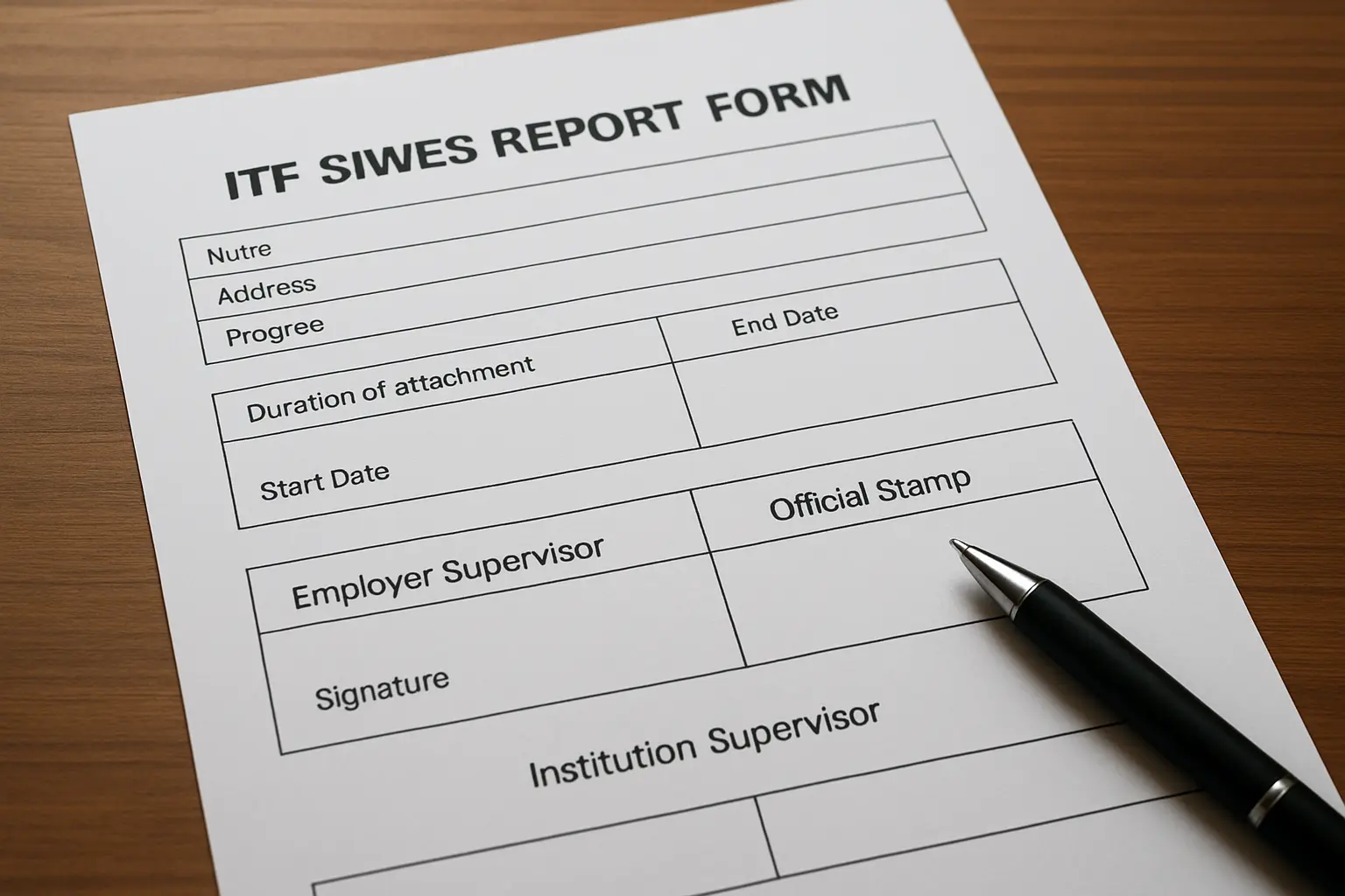 A close-up of ITF Form 8 with the employer and institution supervisor signature and stamp fields visible