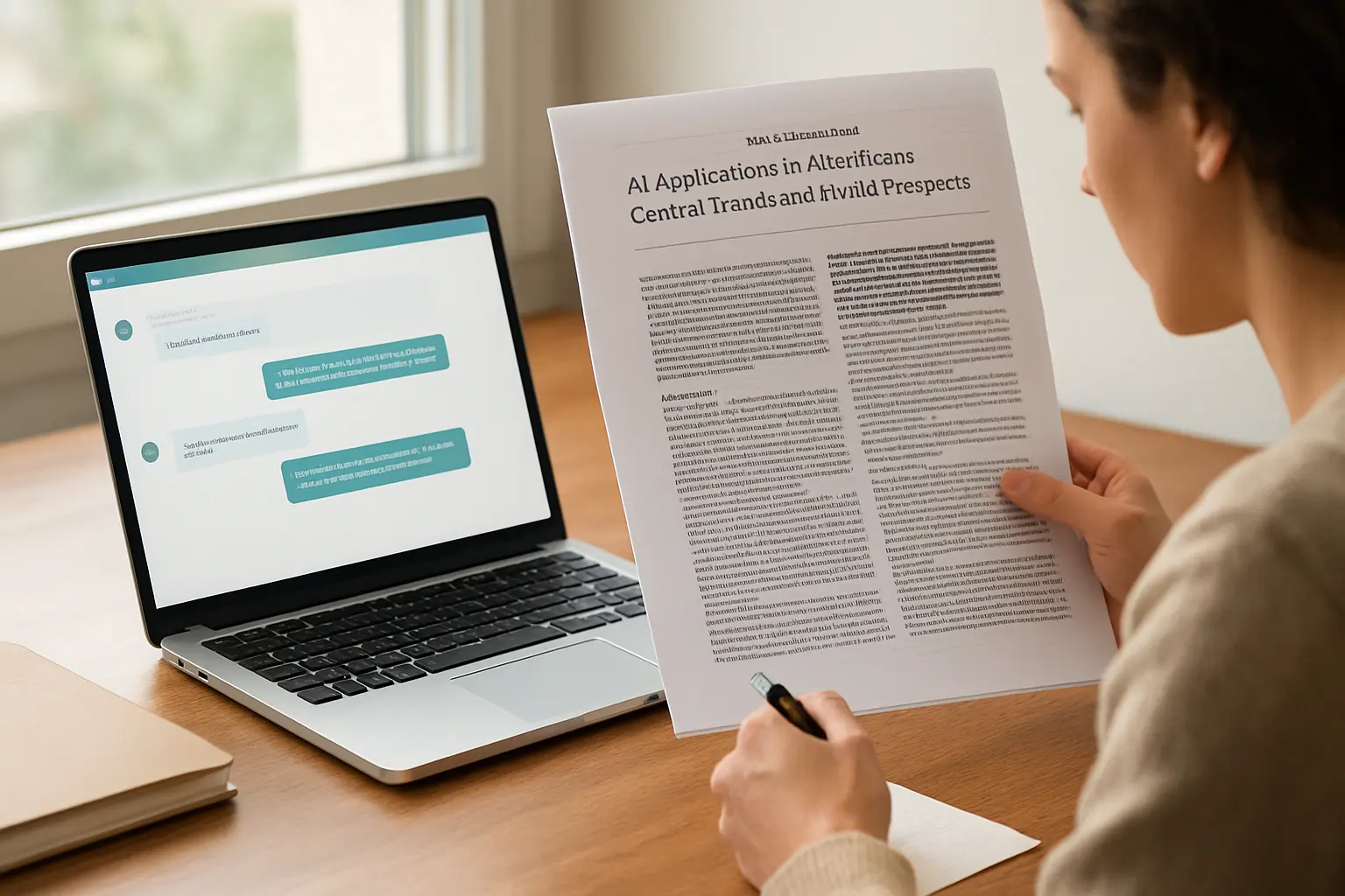 A student tracing a claim from an AI chat back to the original journal article