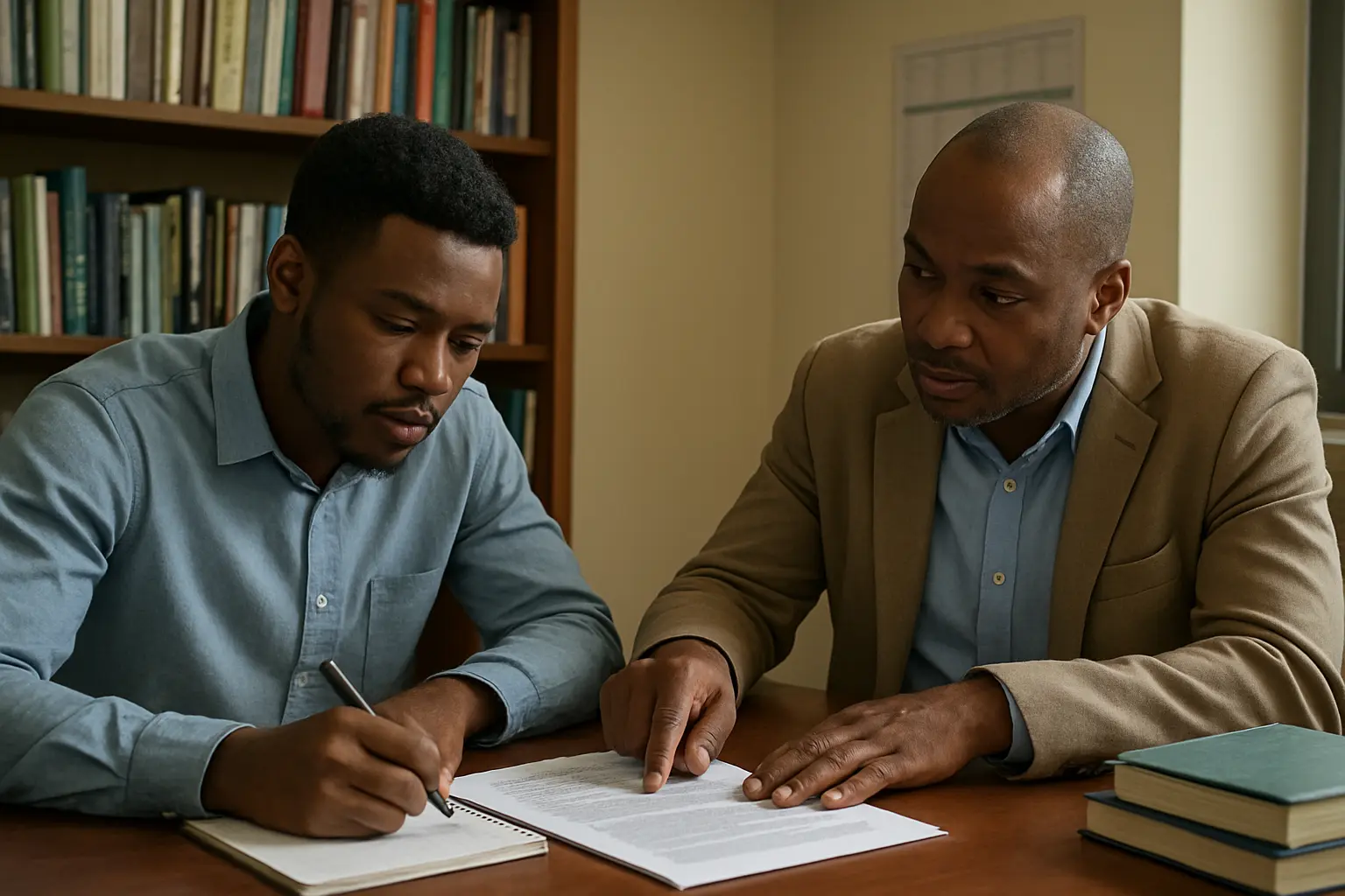 A supervisor pointing out the problem statement paragraph on a Nigerian student's project draft