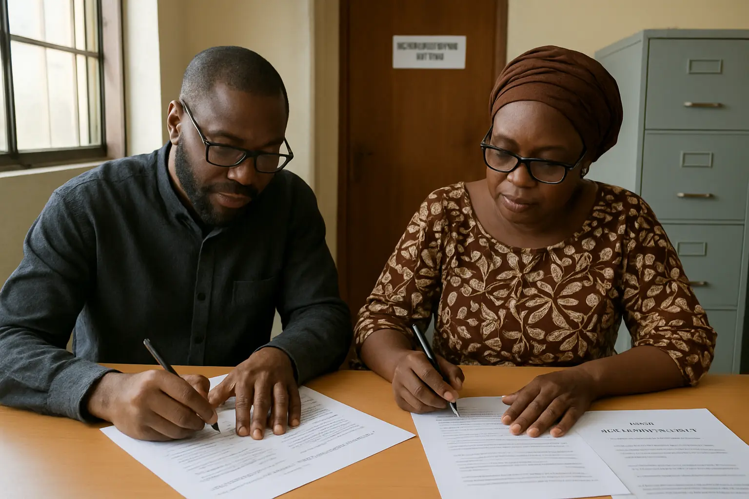 Lecturers marking up a draft questionnaire during content validation
