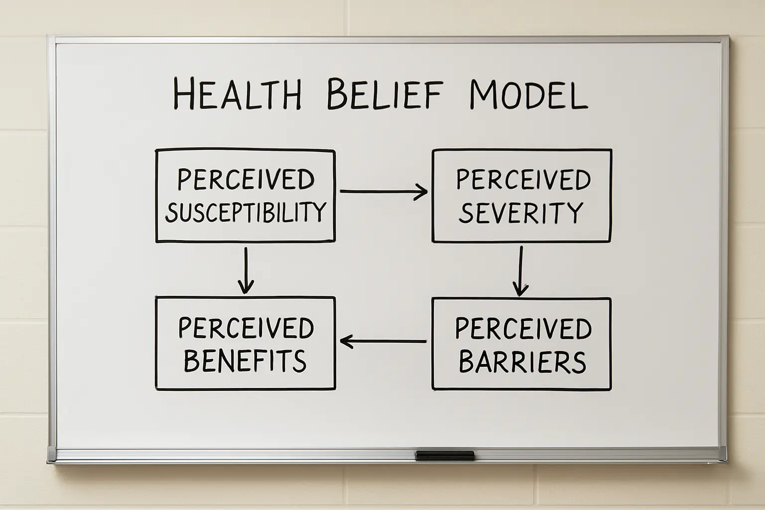 Health Belief Model diagram annotated for a nursing infection-control study