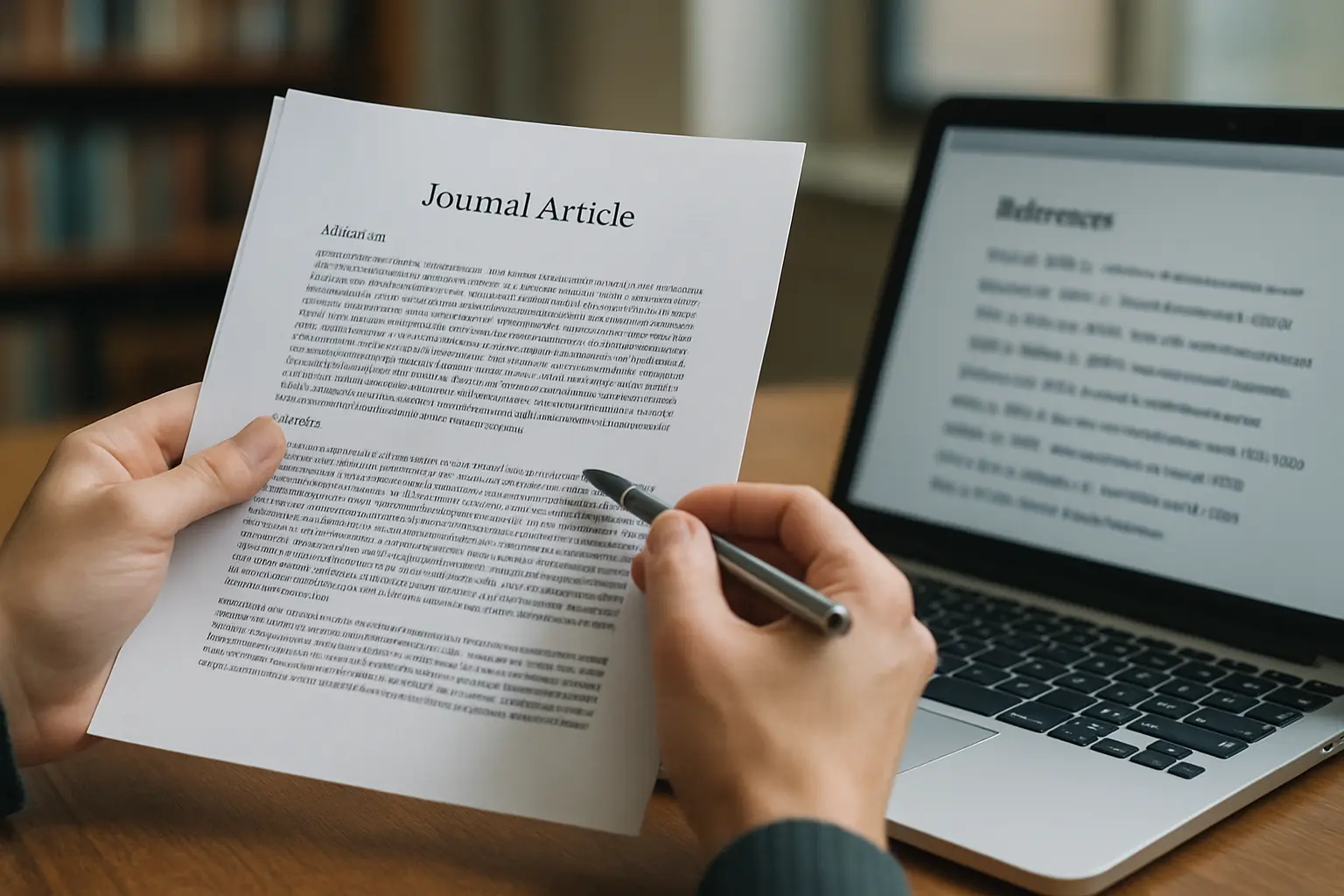 A student cross-checking a citation in the background section against the original article
