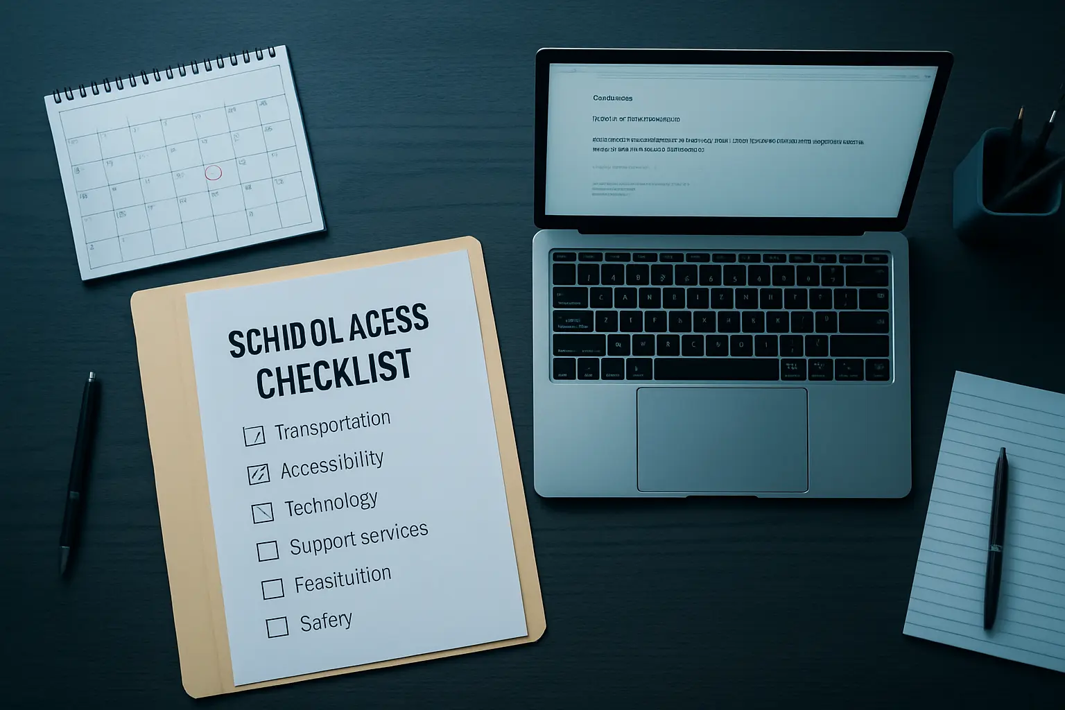 A checklist folder and calendar for planning school access requests