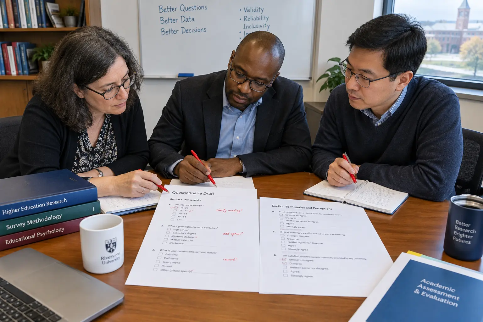 Lecturers reviewing a draft research questionnaire as an expert panel